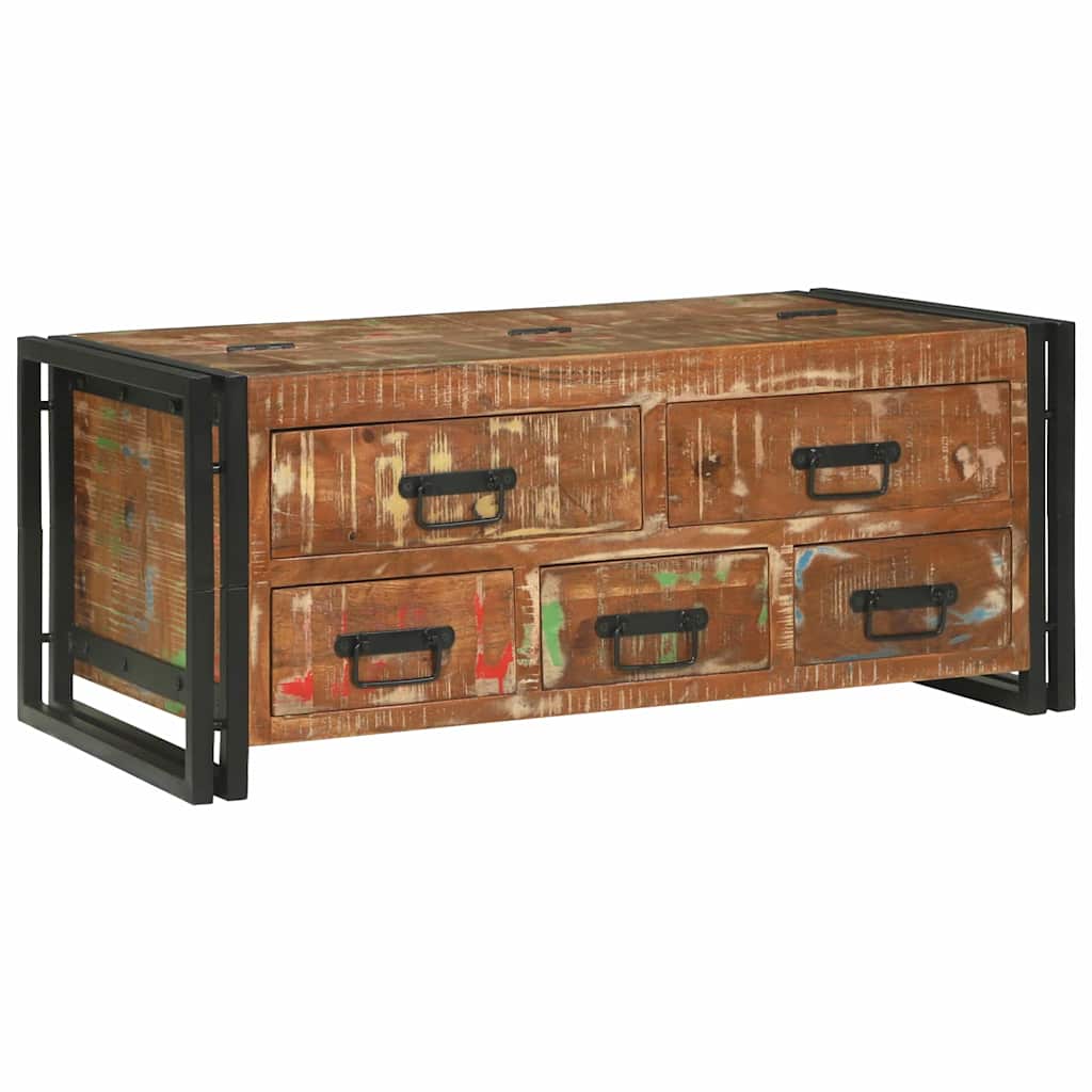 vidaXL Couchtisch mit Schubladen Mehrfarbig Massives upgecyceltes Holz