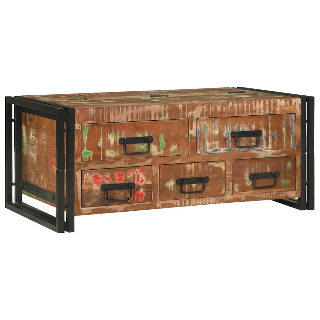 vidaXL Couchtisch mit Schubladen Mehrfarbig Massives upgecyceltes Holz