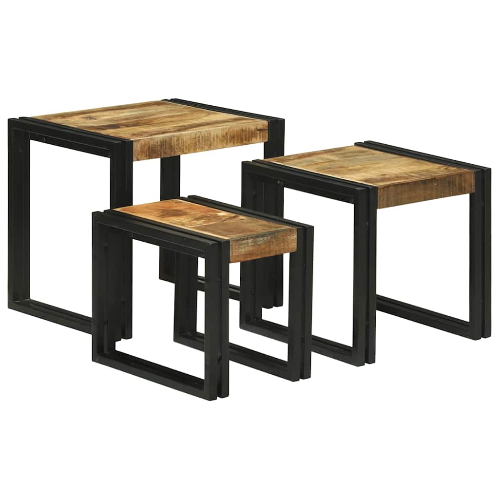 vidaXL Nestingtisch 3 pcs Massives Mango Holz und Metall