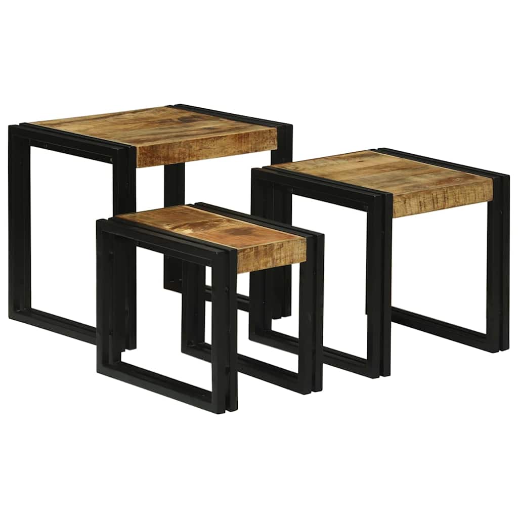 vidaXL Nestingtisch 3 pcs Massives Mango Holz und Metall