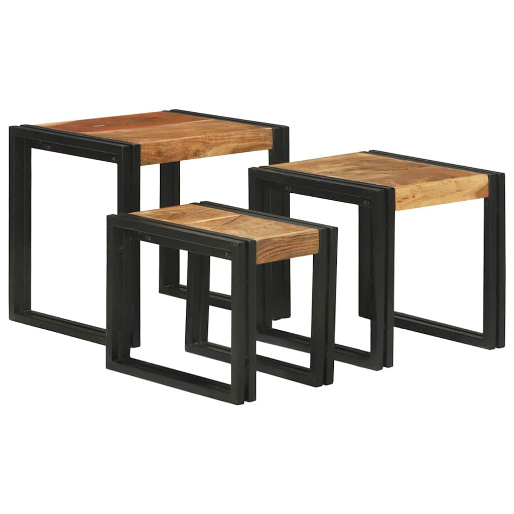 vidaXL Nestingtisch 3 pcs Massivholz Akazie und Metall