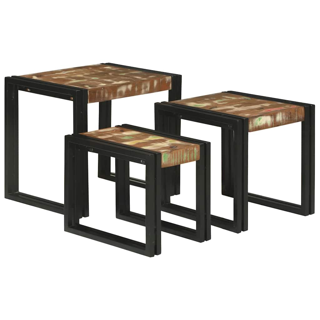vidaXL Nestingtisch 3 pcs Massives Recyclingholz und Metall