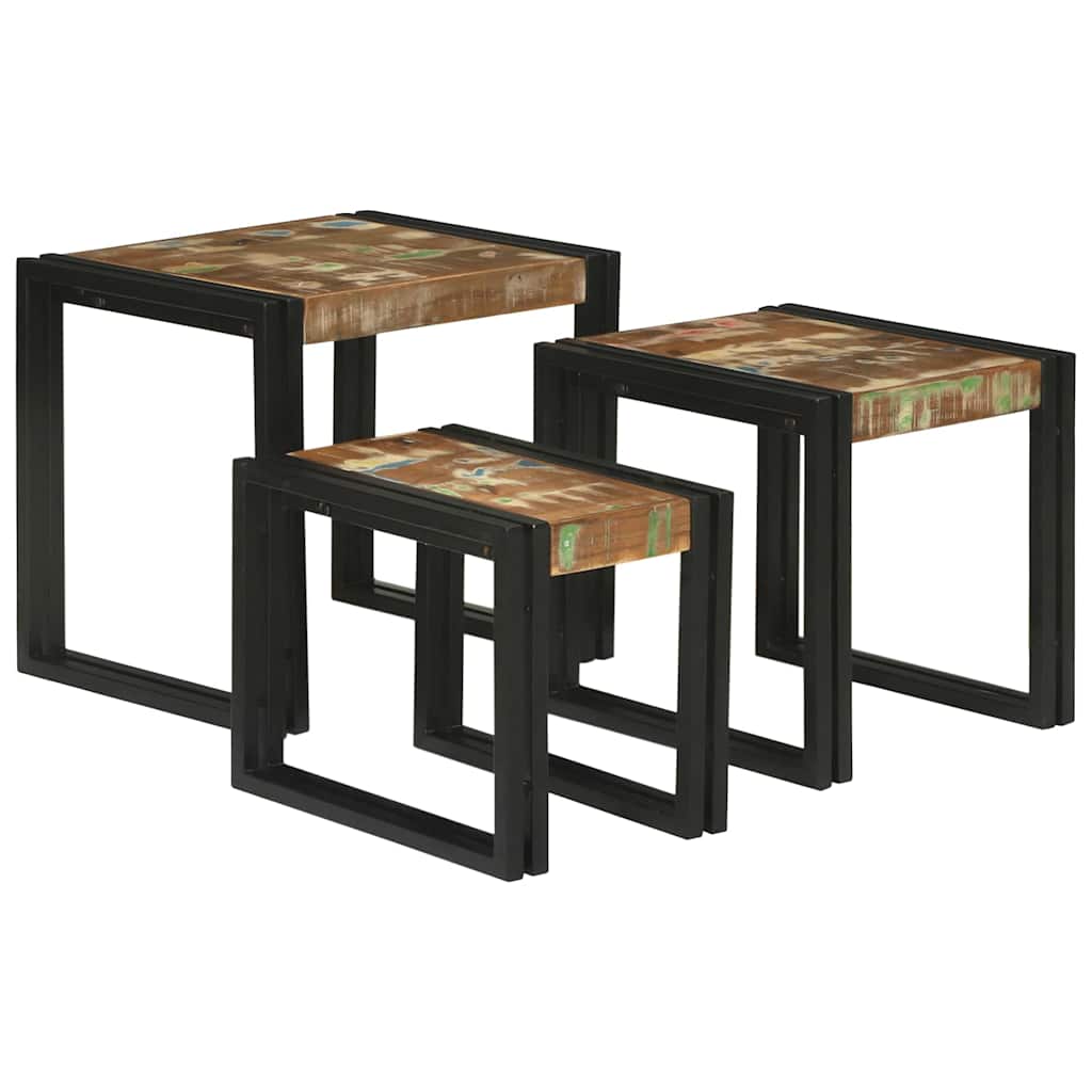 vidaXL Nestingtisch 3 pcs Massives Recyclingholz und Metall