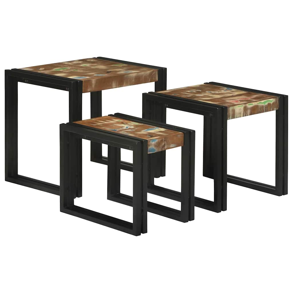 vidaXL Nestingtisch 3 pcs Massives Recyclingholz und Metall