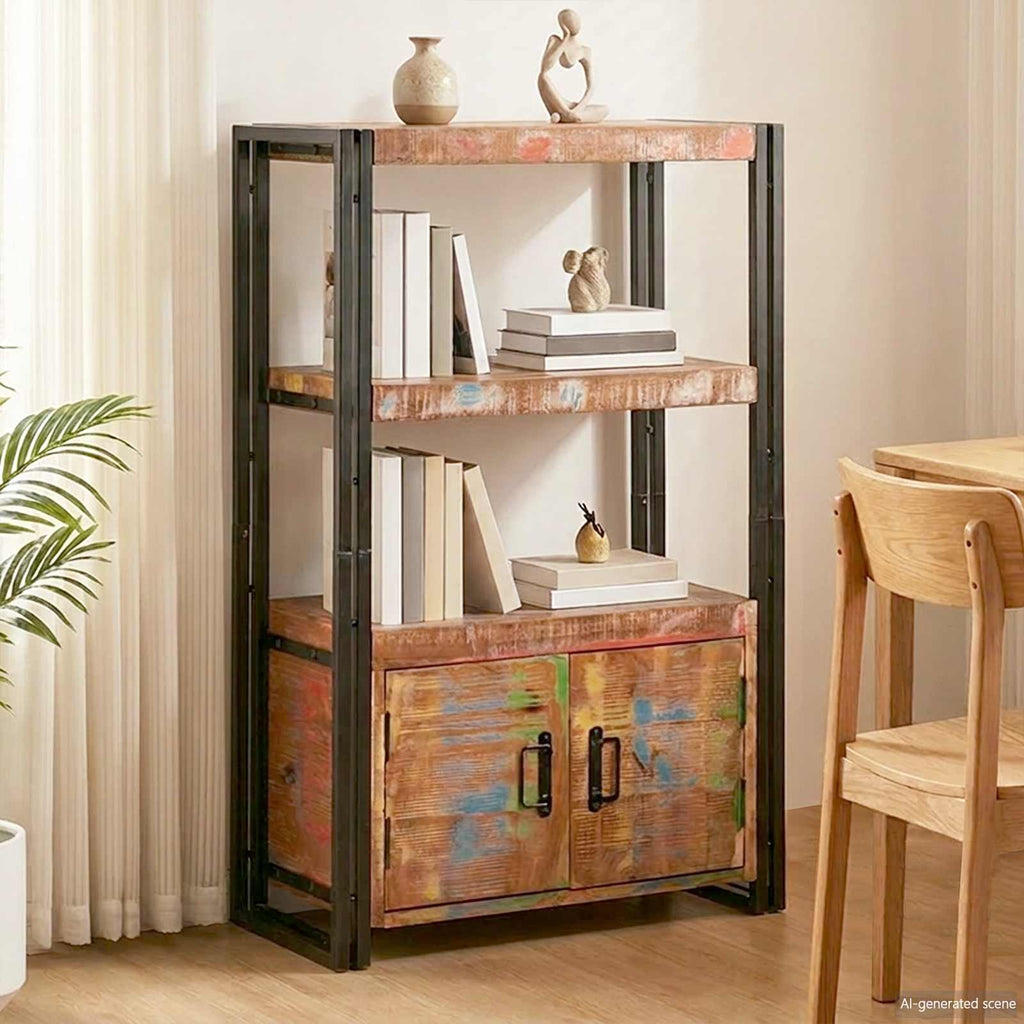 vidaXL Bücherregal mit Türen Braun Massives recyceltes Holz und Metall