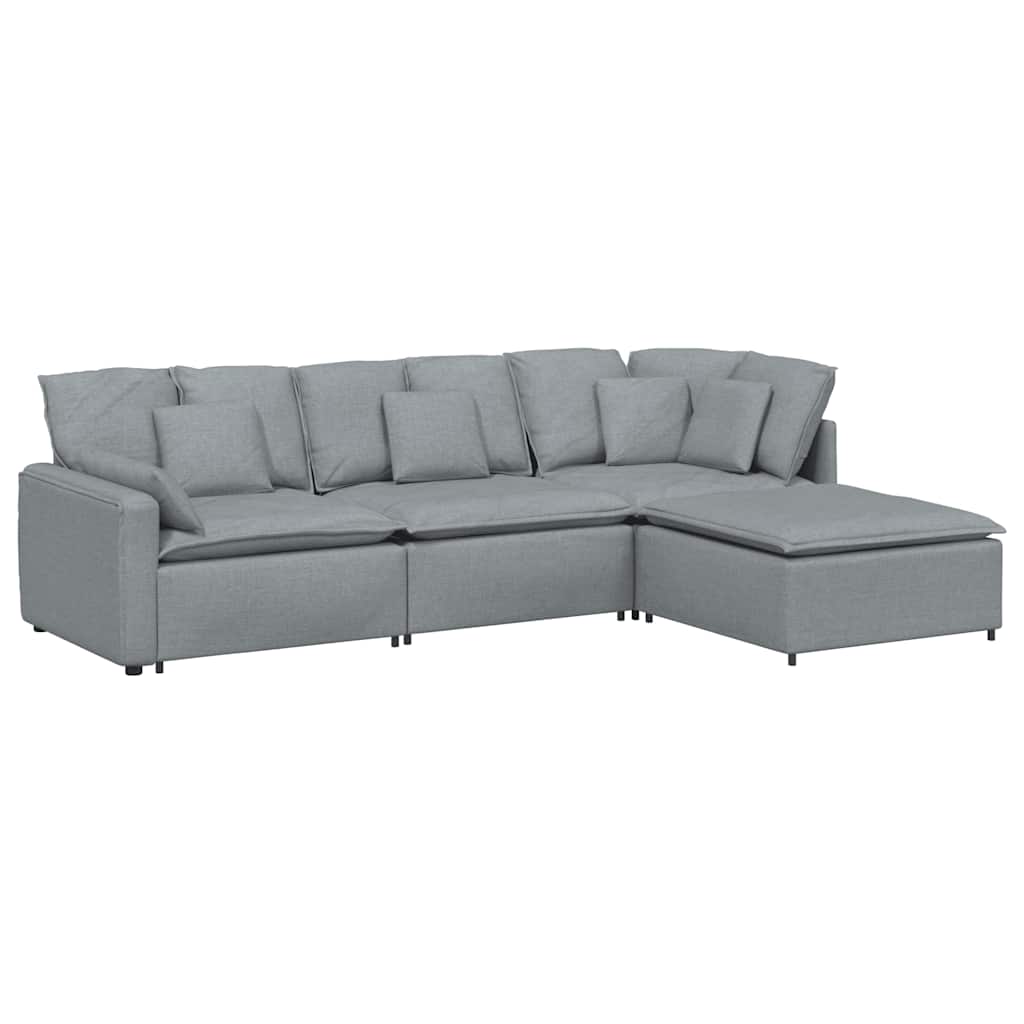 vidaXL Modulares Sofa mit Fußhocker Kissen Stoff Hellgrau