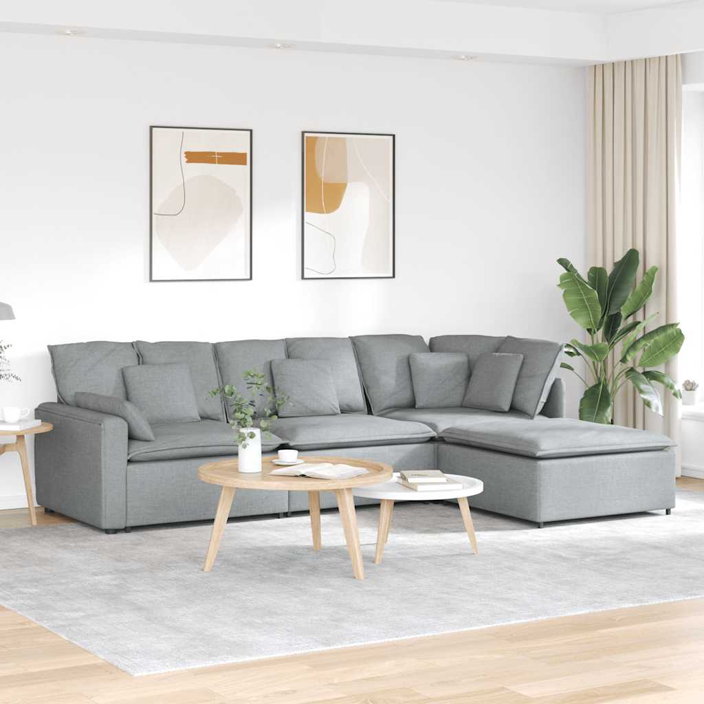 vidaXL Modulares Sofa mit Fußhocker Kissen Stoff Hellgrau