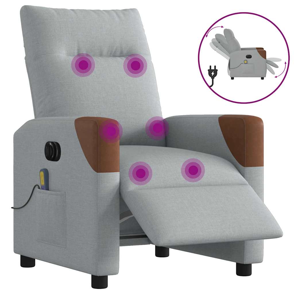 vidaXL Massagesessel Elektrisch Hellgrau Stoff
