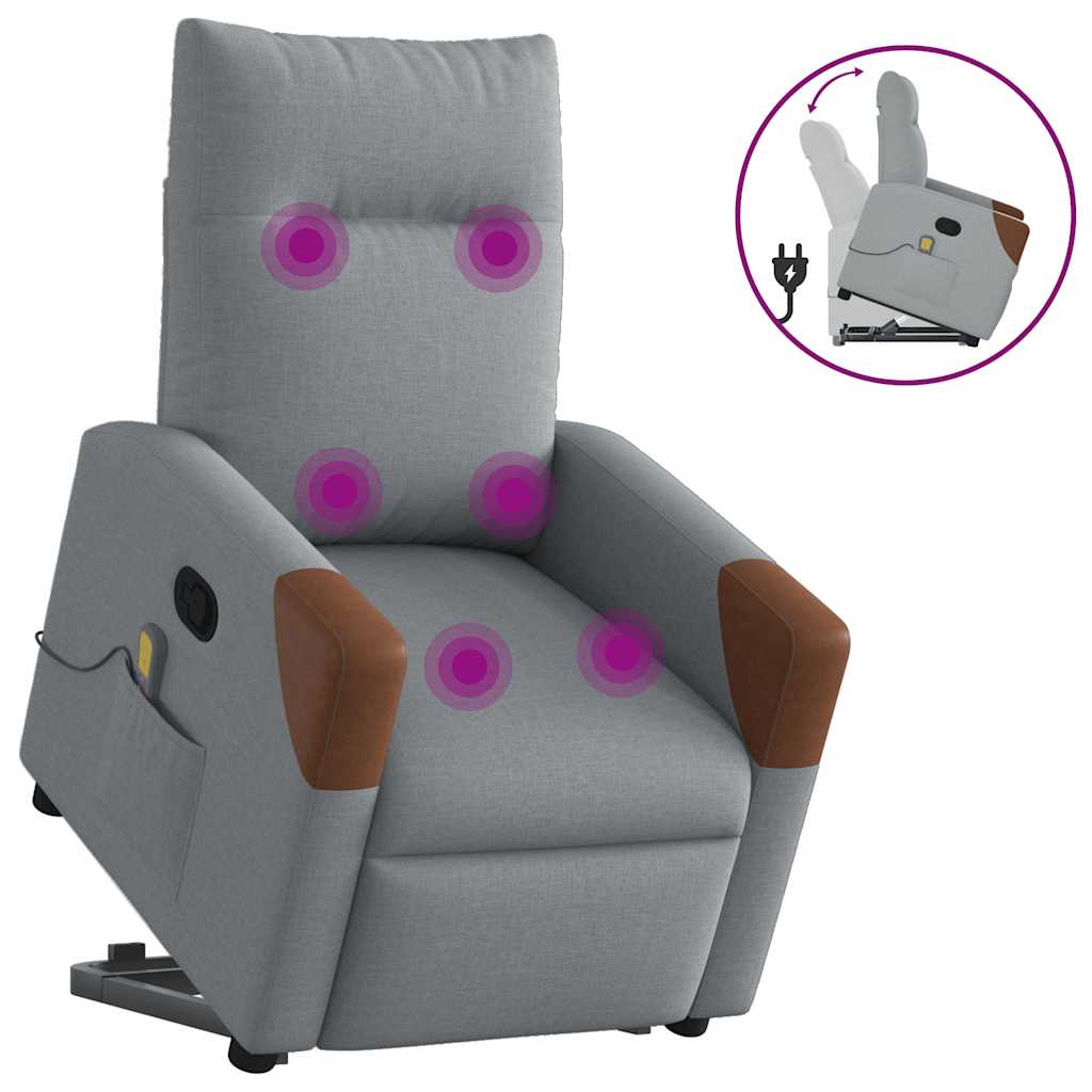 vidaXL Massagesessel mit Aufstehhilfe Hellgrau Stoff