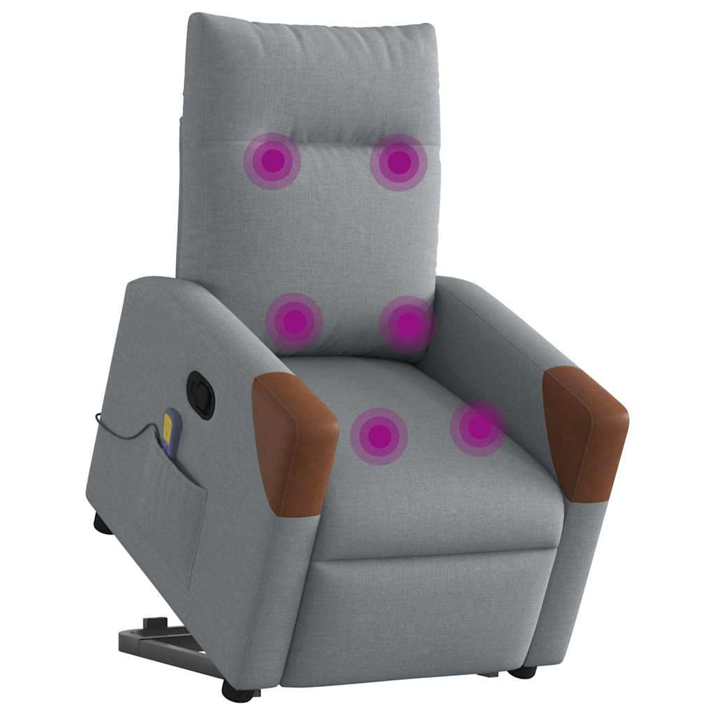 vidaXL Massagesessel mit Aufstehhilfe Hellgrau Stoff