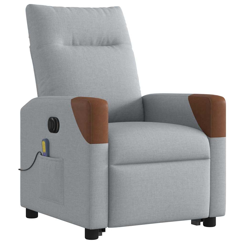 vidaXL Elektrischer Massagesessel mit Aufstehhilfe Hellgrau Stoff