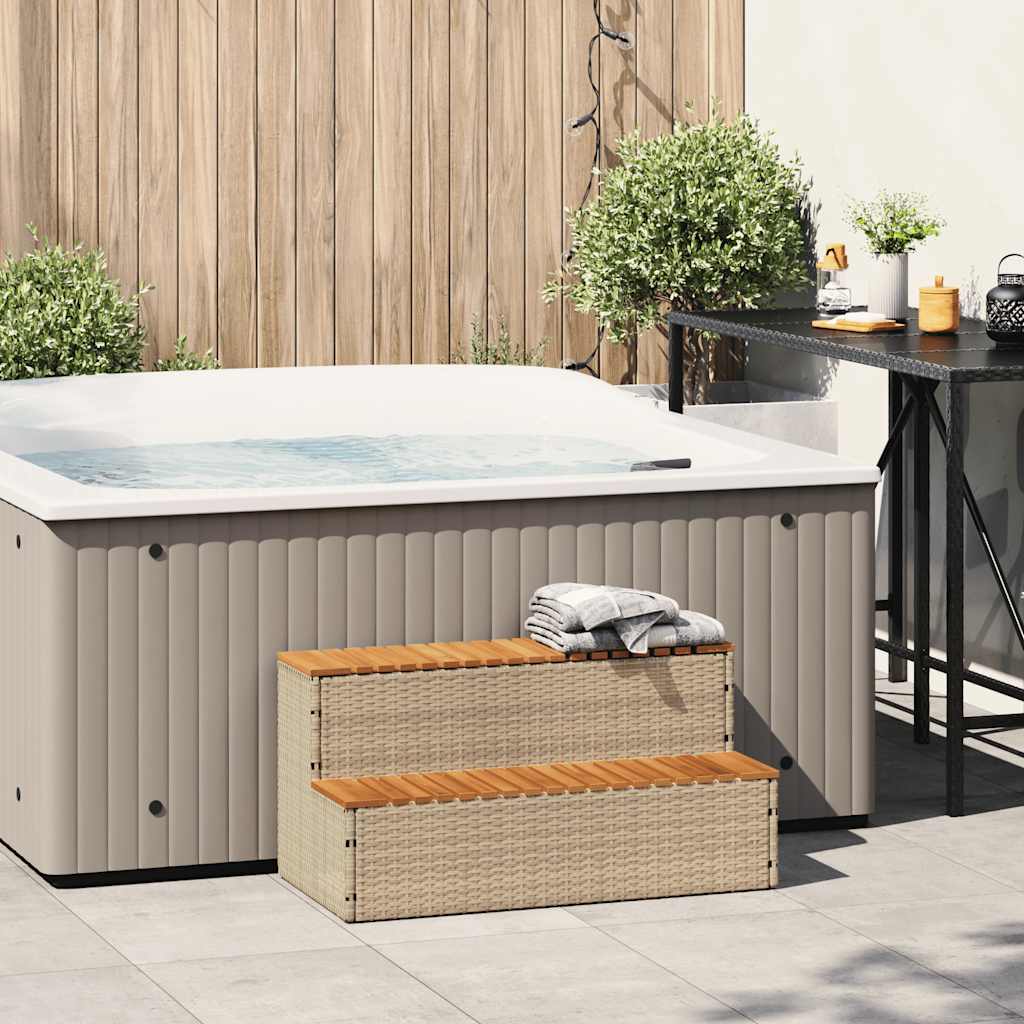 vidaXL Whirlpool-Stufen Beige 100x50x50,5 cm Poly-Rattan Massiv Akazie