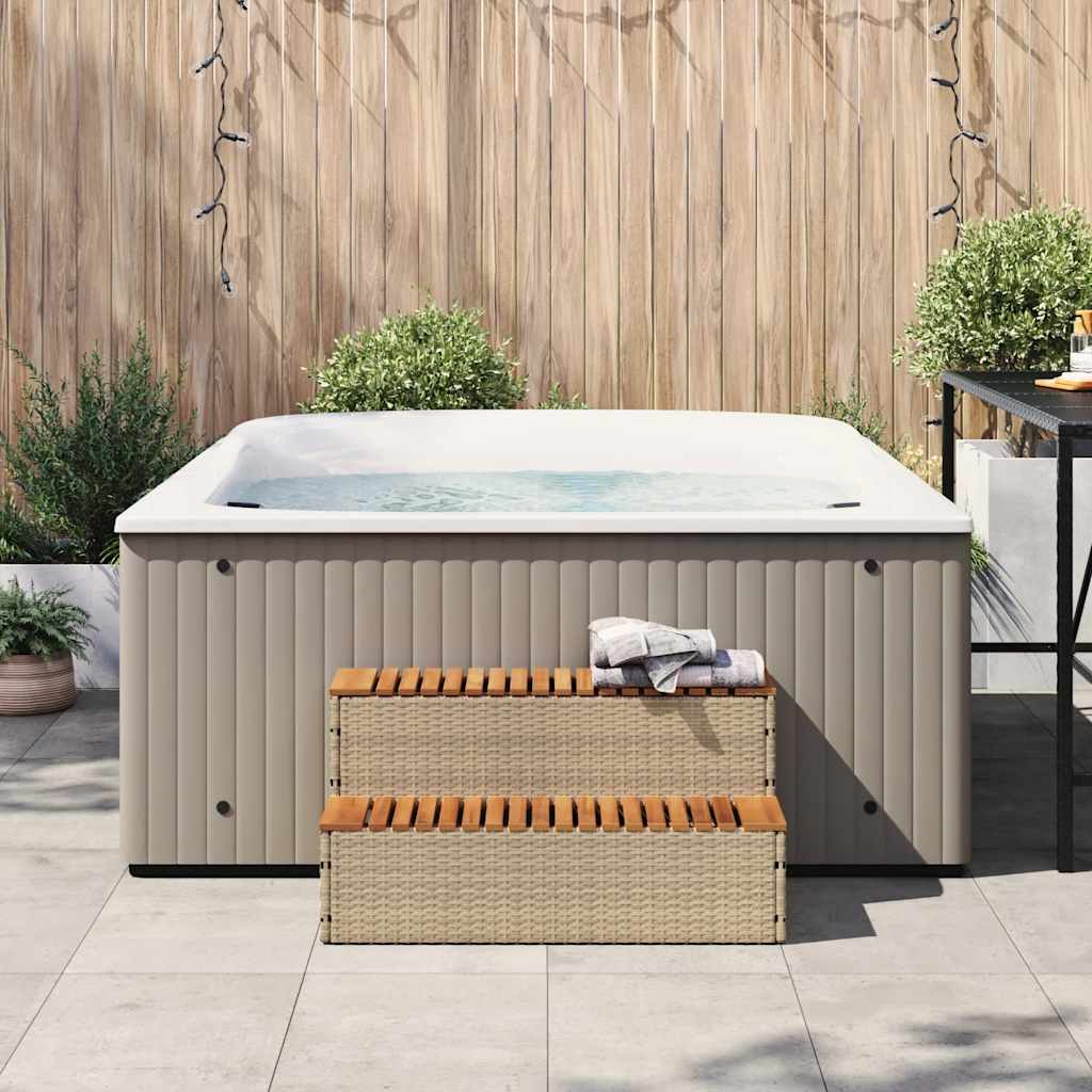 vidaXL Whirlpool-Stufen Beige 100x50x50,5 cm Poly-Rattan Massiv Akazie