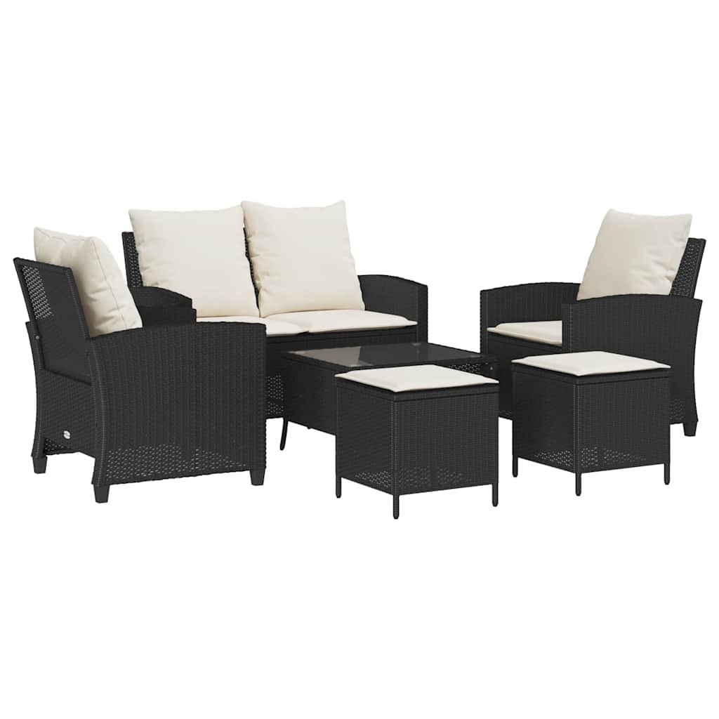 vidaXL 6-tlg. Garten-Sofagarnitur mit Kissen Schwarz Poly Rattan