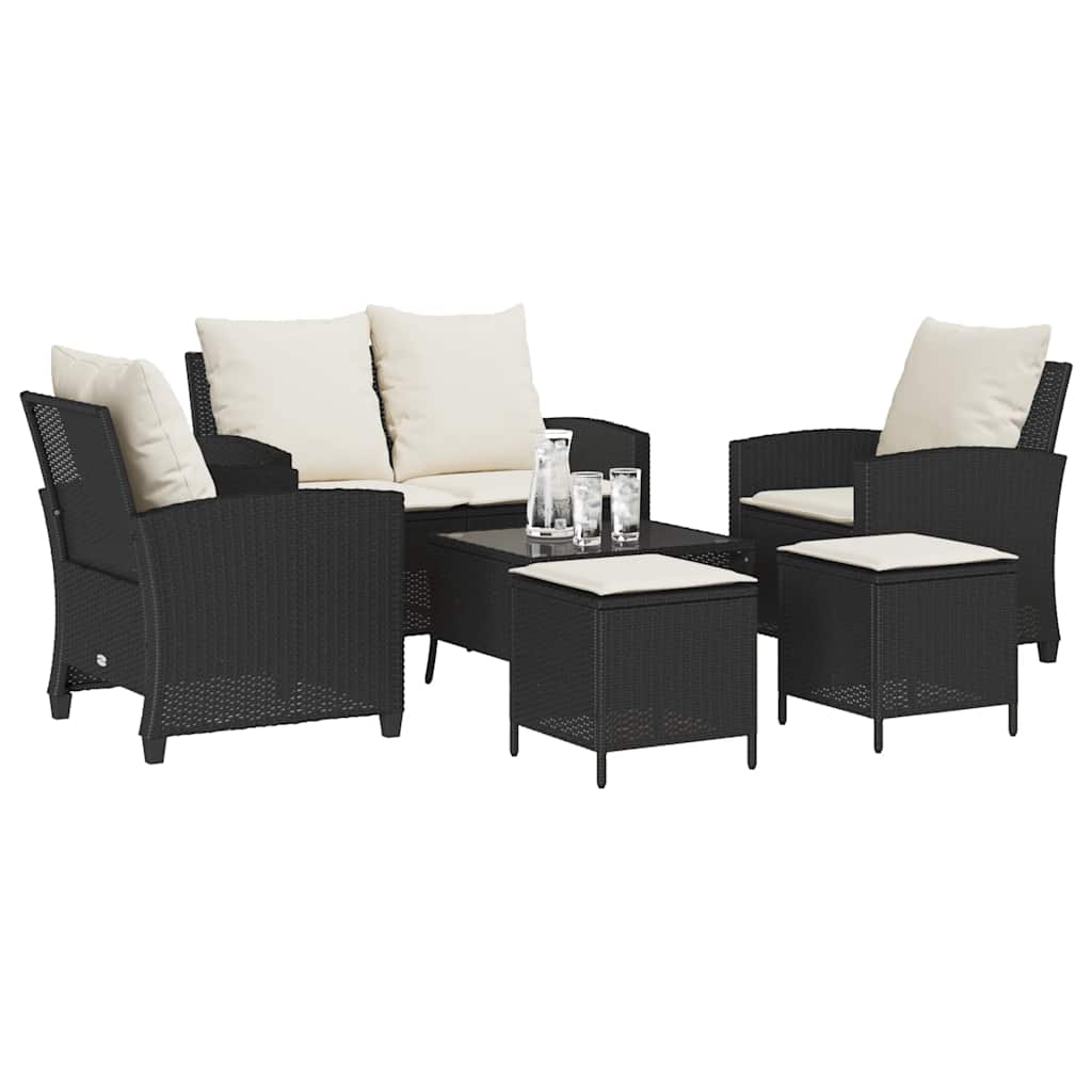 vidaXL 6-tlg. Garten-Sofagarnitur mit Kissen Schwarz Poly Rattan