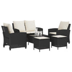 vidaXL 6-tlg. Garten-Sofagarnitur mit Kissen Schwarz Poly Rattan