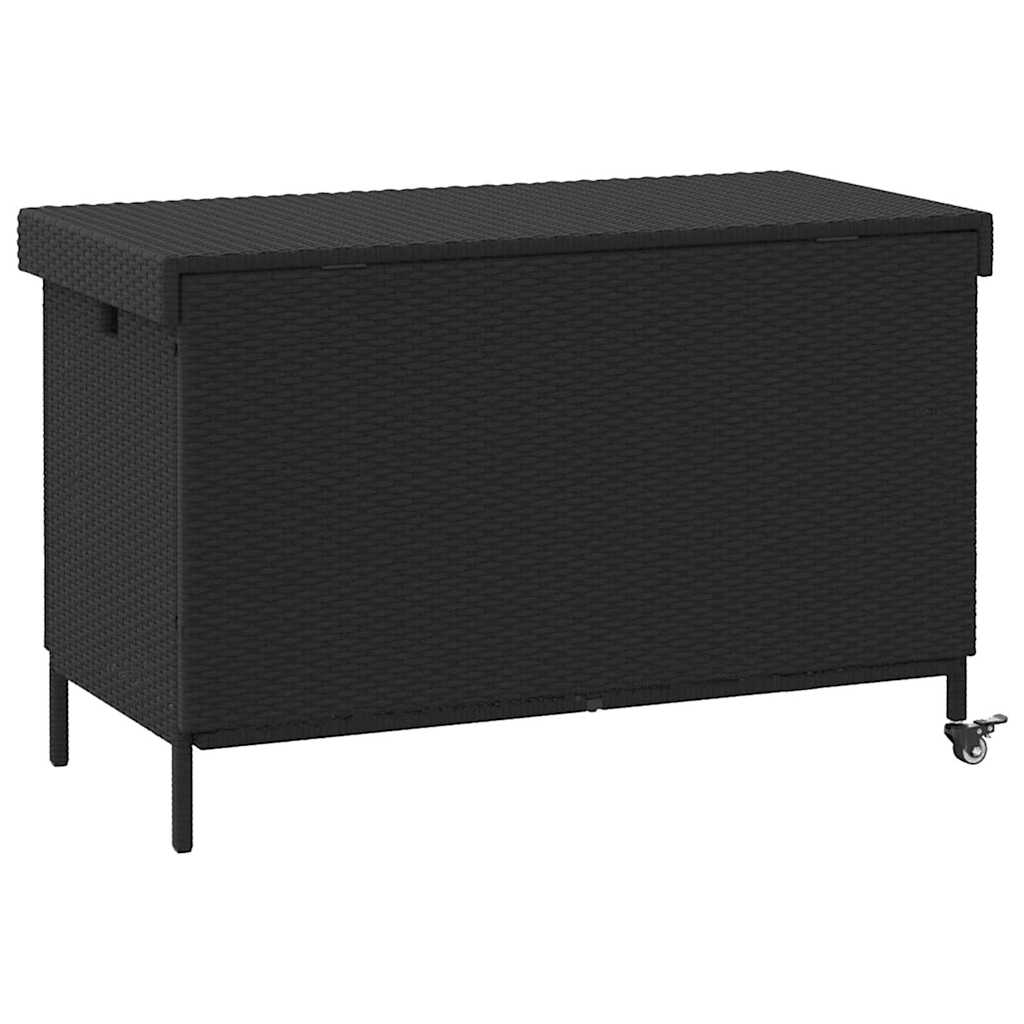vidaXL Gartentruhe mit Rollen Schwarz 110x55x73 cm Poly Rattan