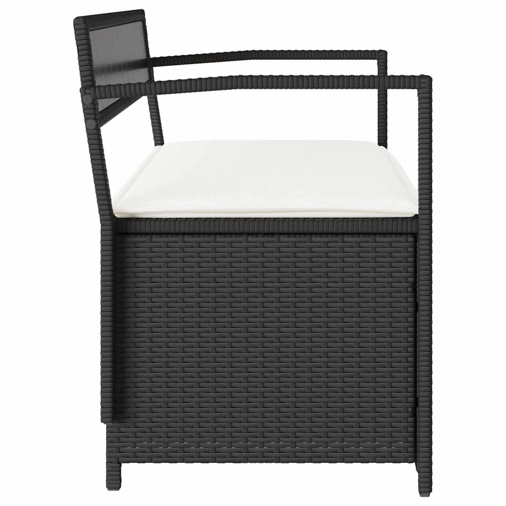 vidaXL Gartenbank mit Stauraum und Kissen Schwarz Poly Rattan