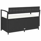 vidaXL Gartenbank mit Stauraum und Kissen Schwarz Poly Rattan