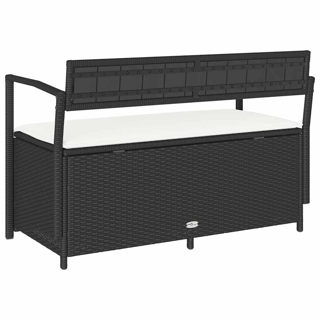 vidaXL Gartenbank mit Stauraum und Kissen Schwarz Poly Rattan