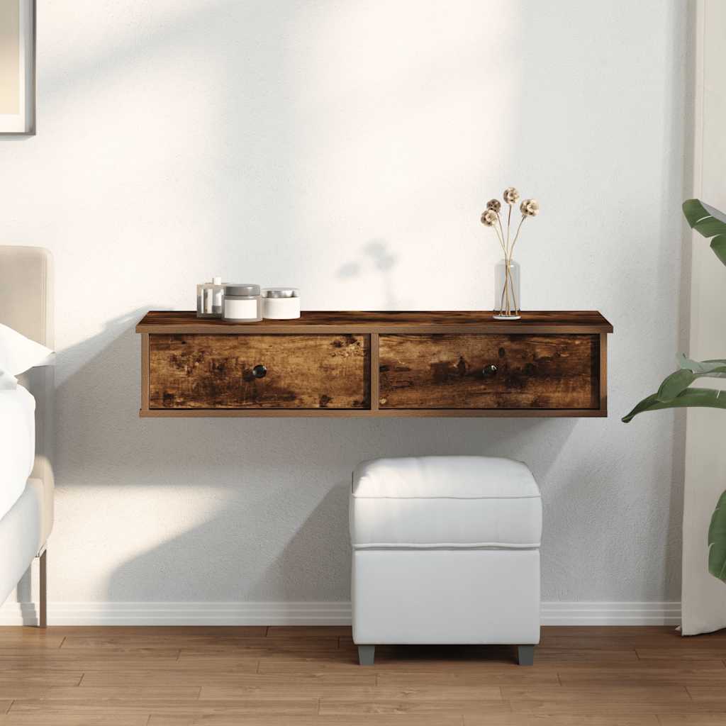 vidaXL Wandregal mit Schubladen Räuchereiche 100x37,5x19 cm
