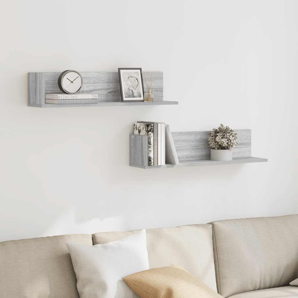vidaXL Wandregale 2 Stk. Grau Sonoma 75x16,5x16,5 cm Holzwerkstoff