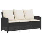 vidaXL Gartensofa 3-Sitzer mit Kissen & Tisch Schwarz Poly Rattan
