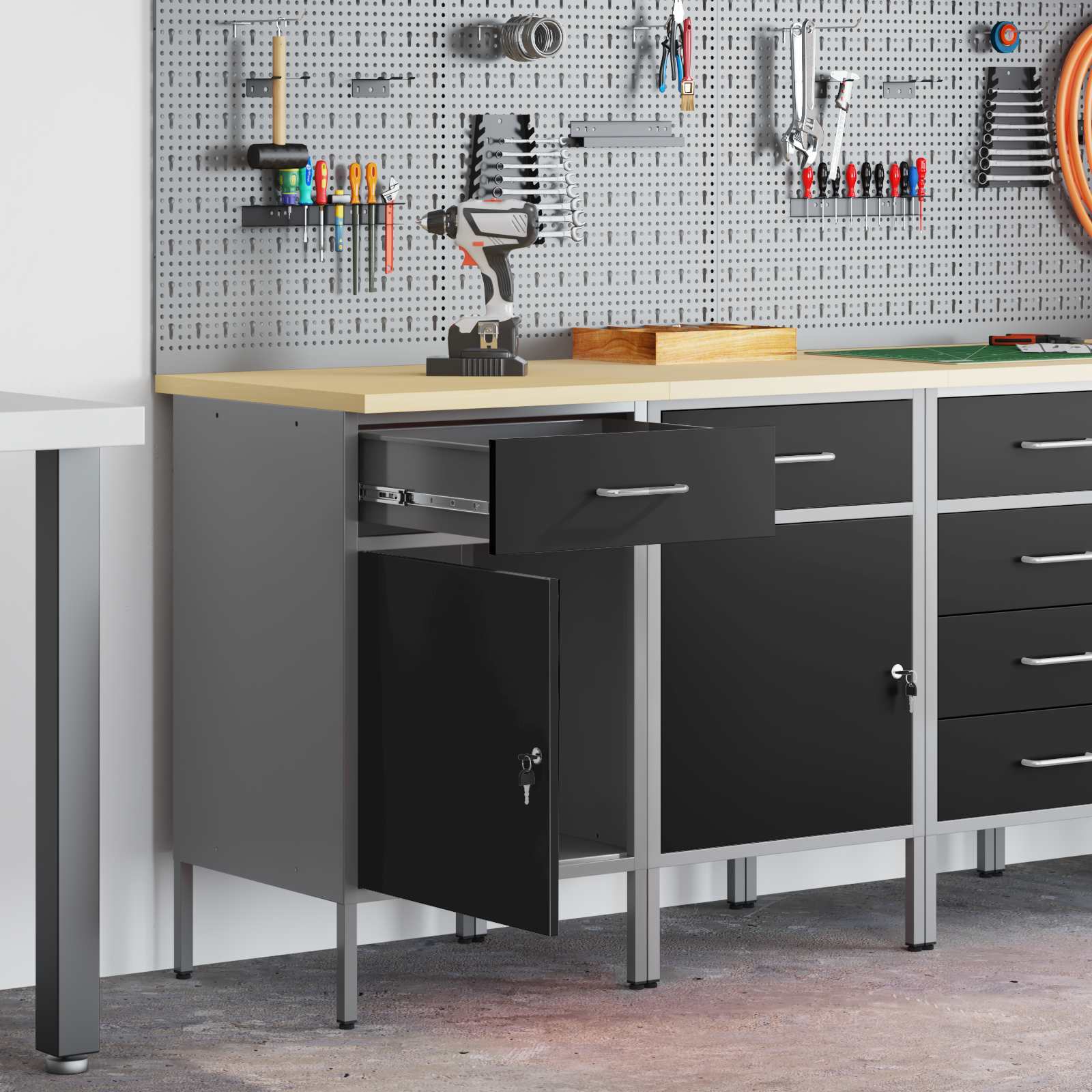 vidaXL Werkbank mit Schubladen 2 pcs Schwarz und Grau 100 x 55 x 85 cm