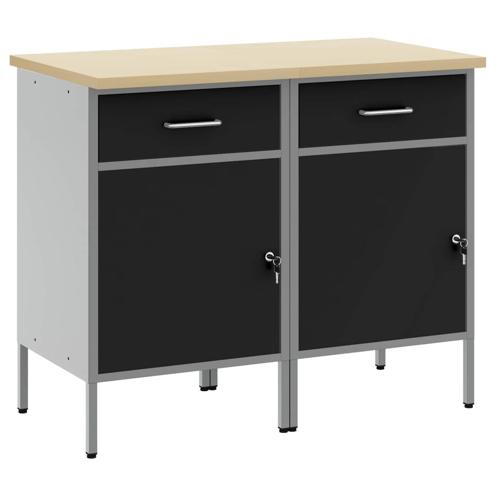 vidaXL Werkbank mit Schubladen 2 pcs Schwarz und Grau 100 x 55 x 85 cm