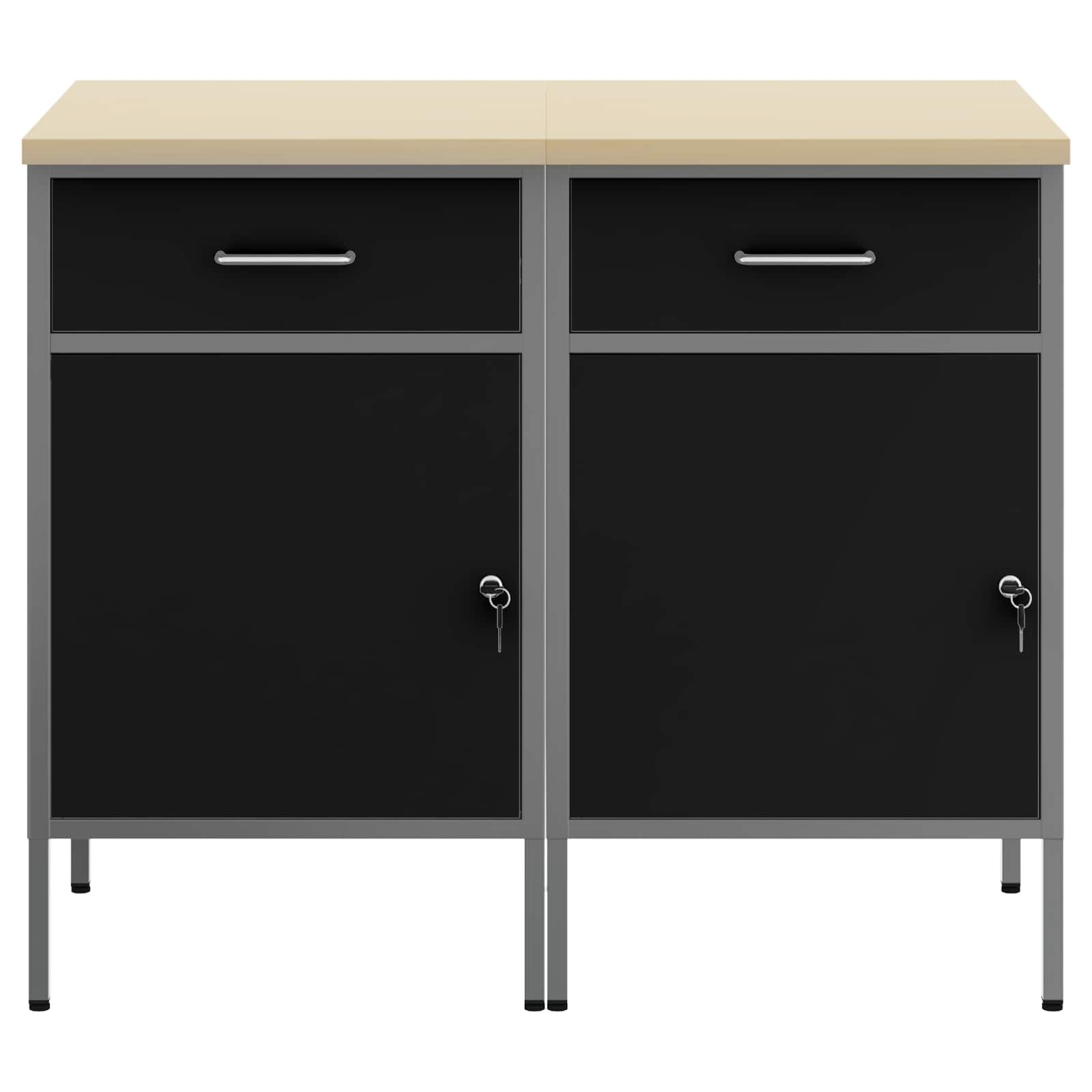 vidaXL Werkbank mit Schubladen 2 pcs Schwarz und Grau 100 x 55 x 85 cm