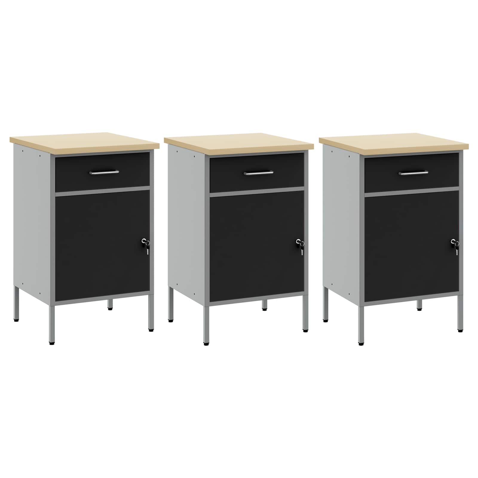 vidaXL Werkbank mit Schubladen 3 pcs Schwarz und Grau 150 x 55 x 85 cm