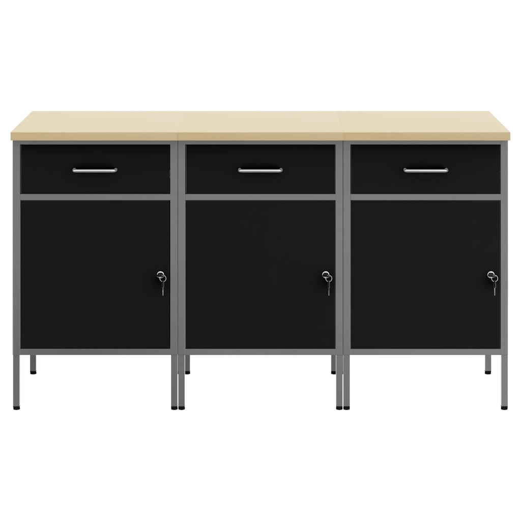vidaXL Werkbank mit Schubladen 3 pcs Schwarz und Grau 150 x 55 x 85 cm