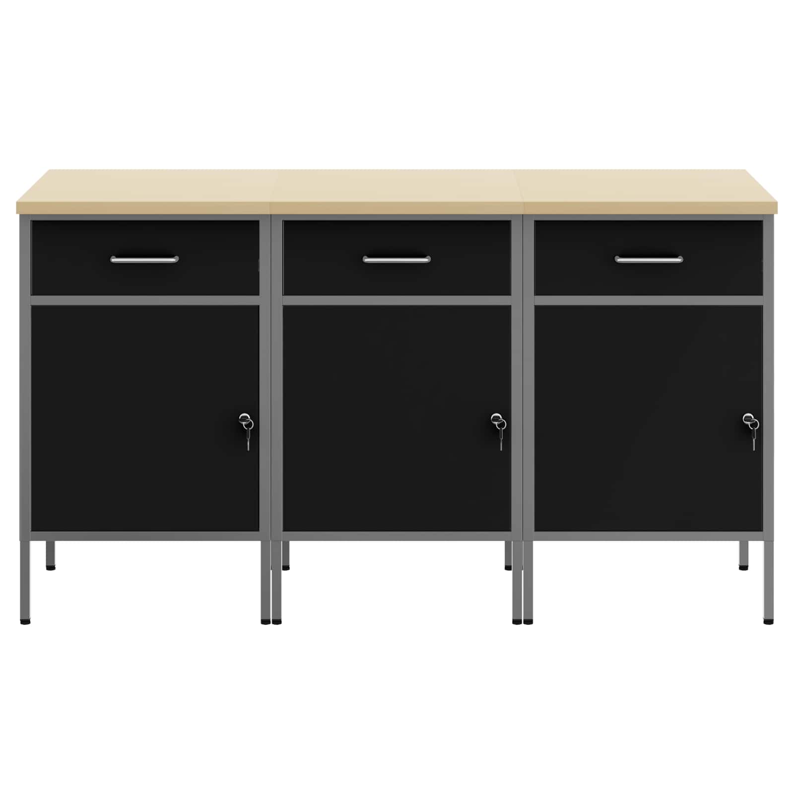 vidaXL Werkbank mit Schubladen 3 pcs Schwarz und Grau 150 x 55 x 85 cm