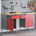 vidaXL Werkbank mit Schubladen 3 pcs Rot Ingenieure Holz und Stahl