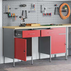 vidaXL Werkbank mit Schubladen 3 pcs Rot Ingenieure Holz und Stahl