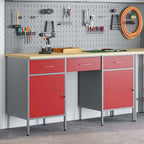 vidaXL Werkbank mit Schubladen 3 pcs Rot Ingenieure Holz und Stahl