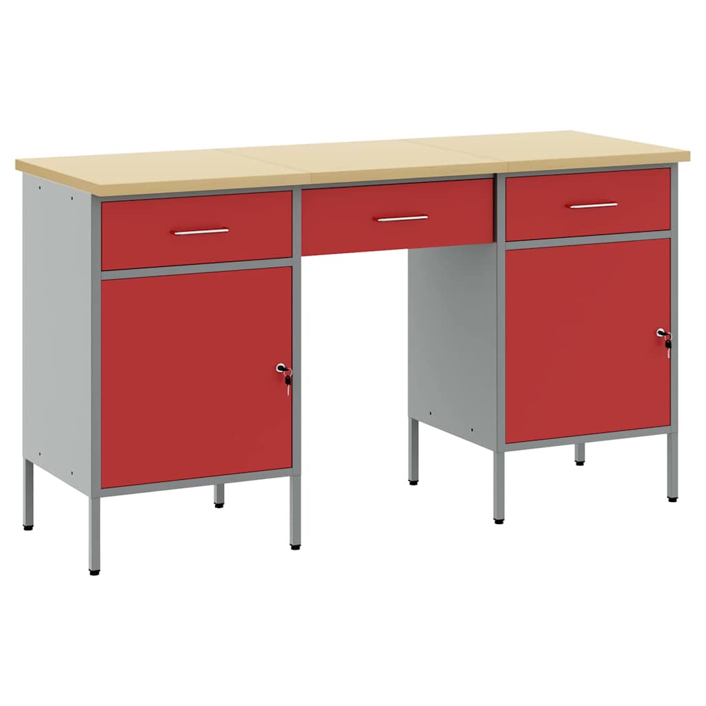 vidaXL Werkbank mit Schubladen 3 pcs Rot Ingenieure Holz und Stahl