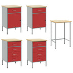 vidaXL Werkbank mit Schubladen 3 pcs Rot Ingenieure Holz und Stahl
