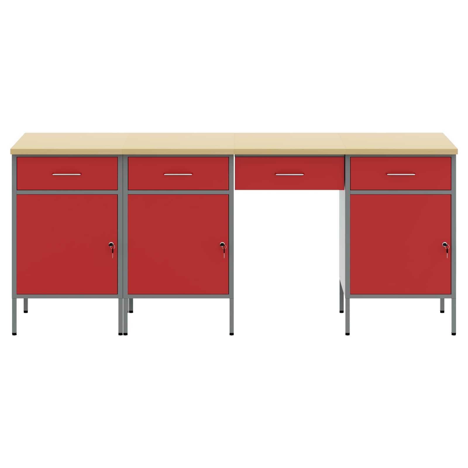 vidaXL Werkbank mit Schubladen 4 pcs Rot Ingenieure Holz und Stahl