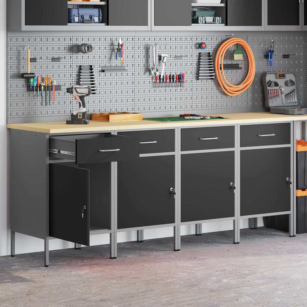 vidaXL Werkbank mit Schubladen 4 pcs Schwarz und Grau 200 x 55 x 85 cm