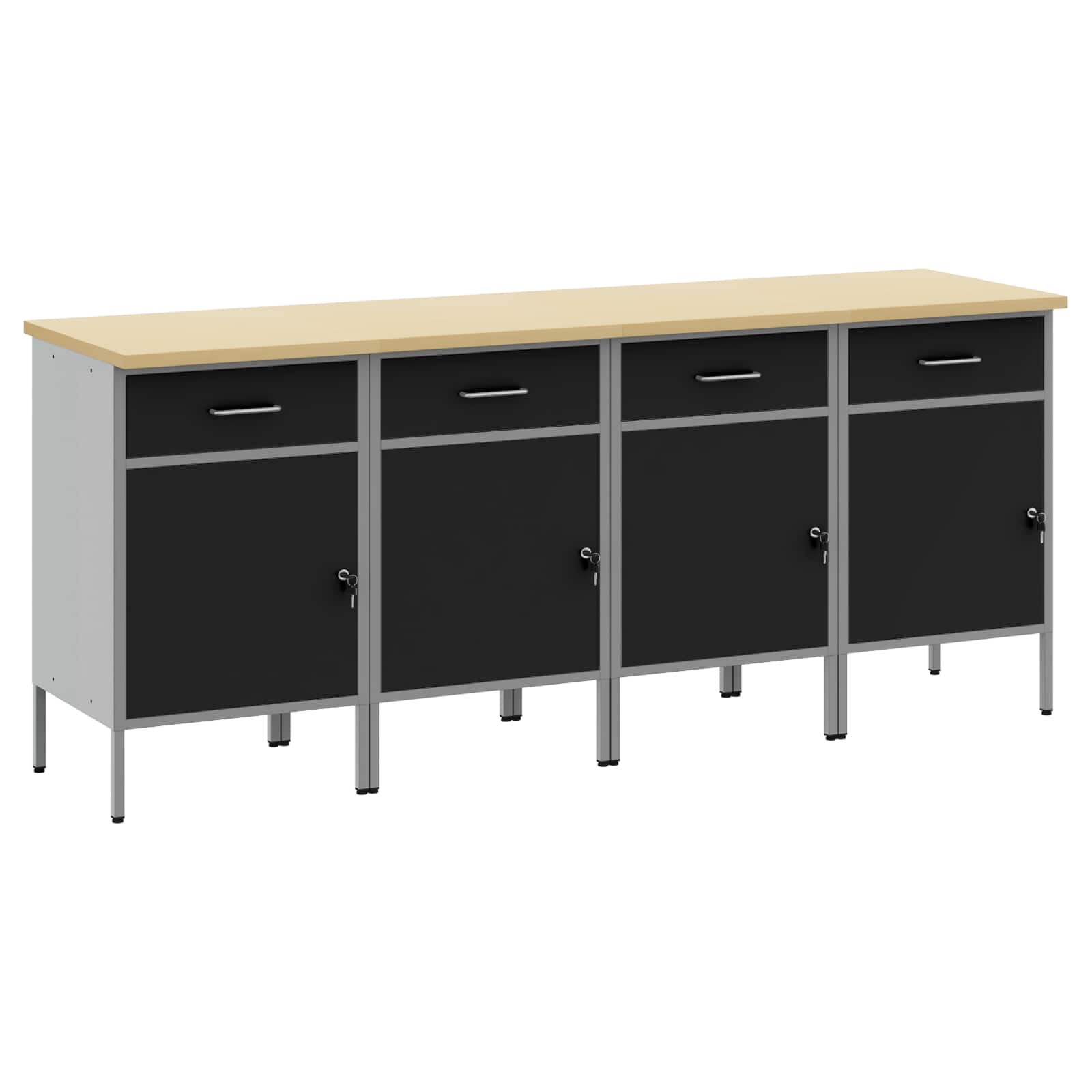 vidaXL Werkbank mit Schubladen 4 pcs Schwarz und Grau 200 x 55 x 85 cm