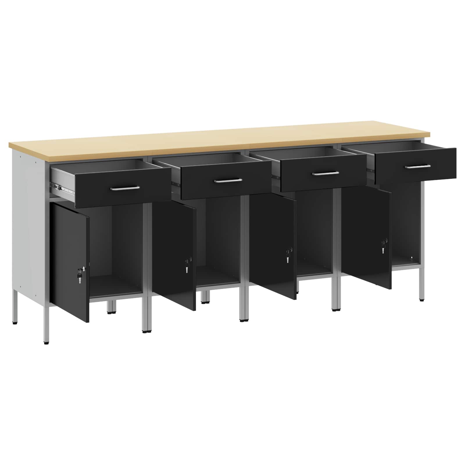 vidaXL Werkbank mit Schubladen 4 pcs Schwarz und Grau 200 x 55 x 85 cm