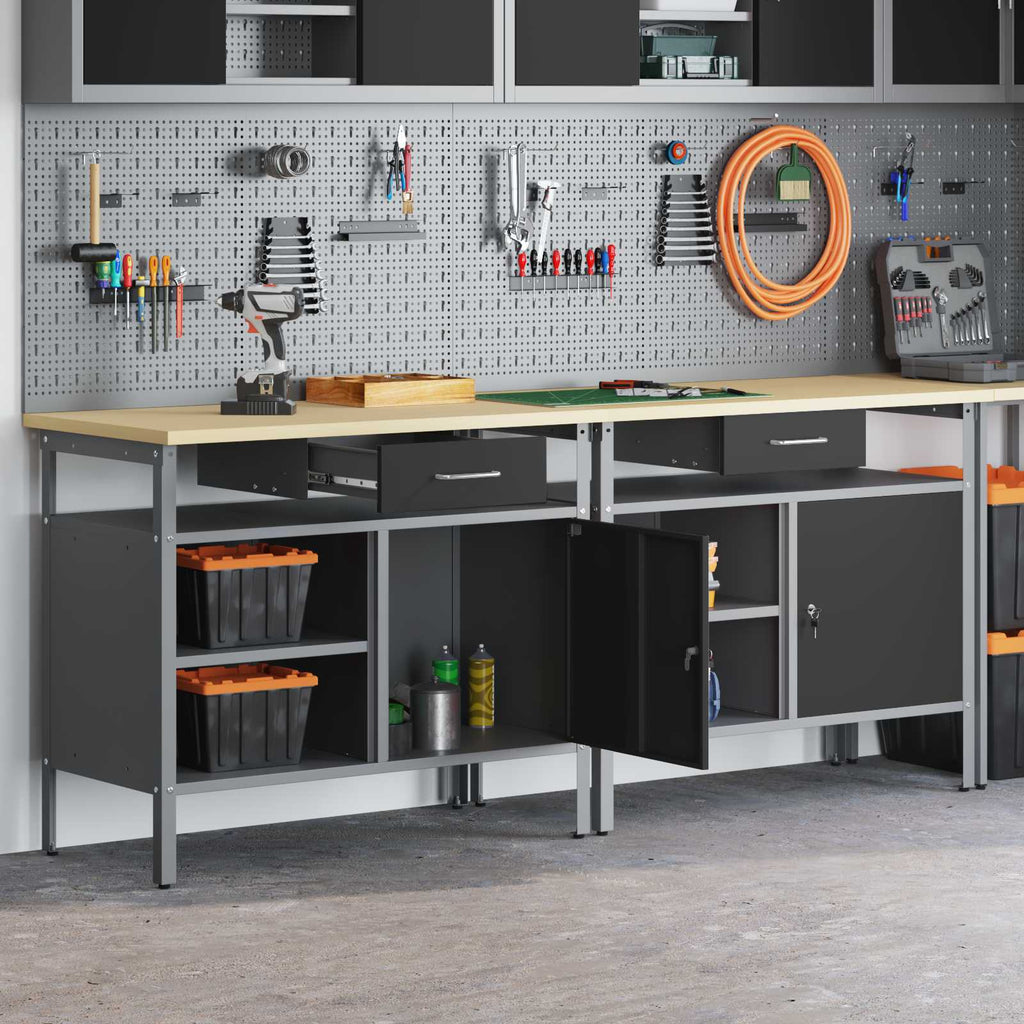 vidaXL Werkbank-Set mit Regal 2 pcs Schwarz und Grau 200 x 55 x 85 cm