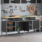 vidaXL Werkbank-Set mit Regal 2 pcs Schwarz und Grau 200 x 55 x 85 cm