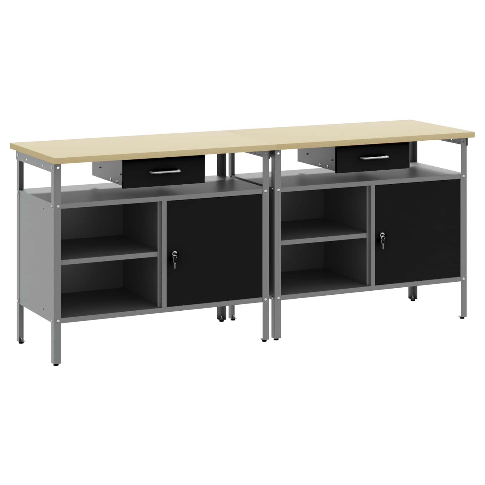 vidaXL Werkbank-Set mit Regal 2 pcs Schwarz und Grau 200 x 55 x 85 cm