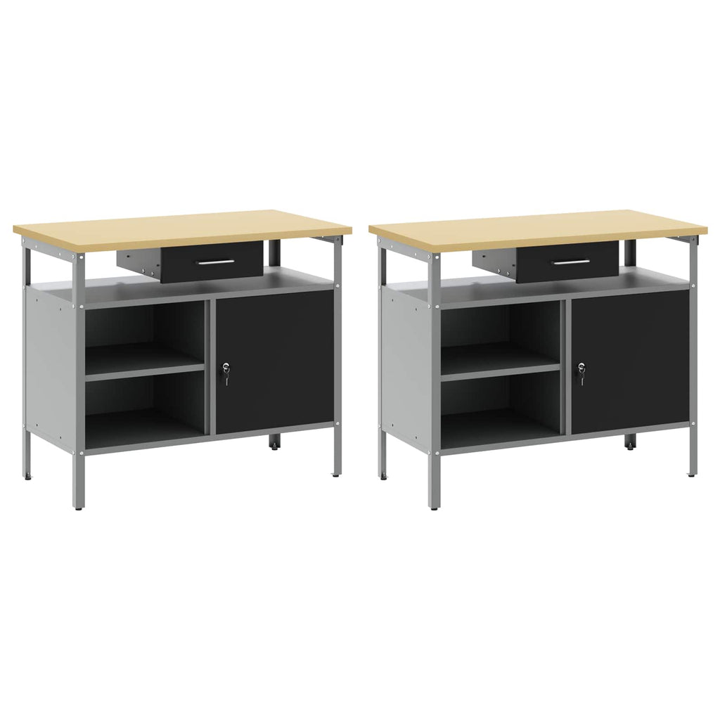vidaXL Werkbank-Set mit Regal 2 pcs Schwarz und Grau 200 x 55 x 85 cm