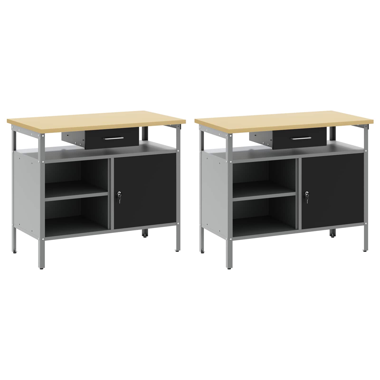 vidaXL Werkbank-Set mit Regal 2 pcs Schwarz und Grau 200 x 55 x 85 cm