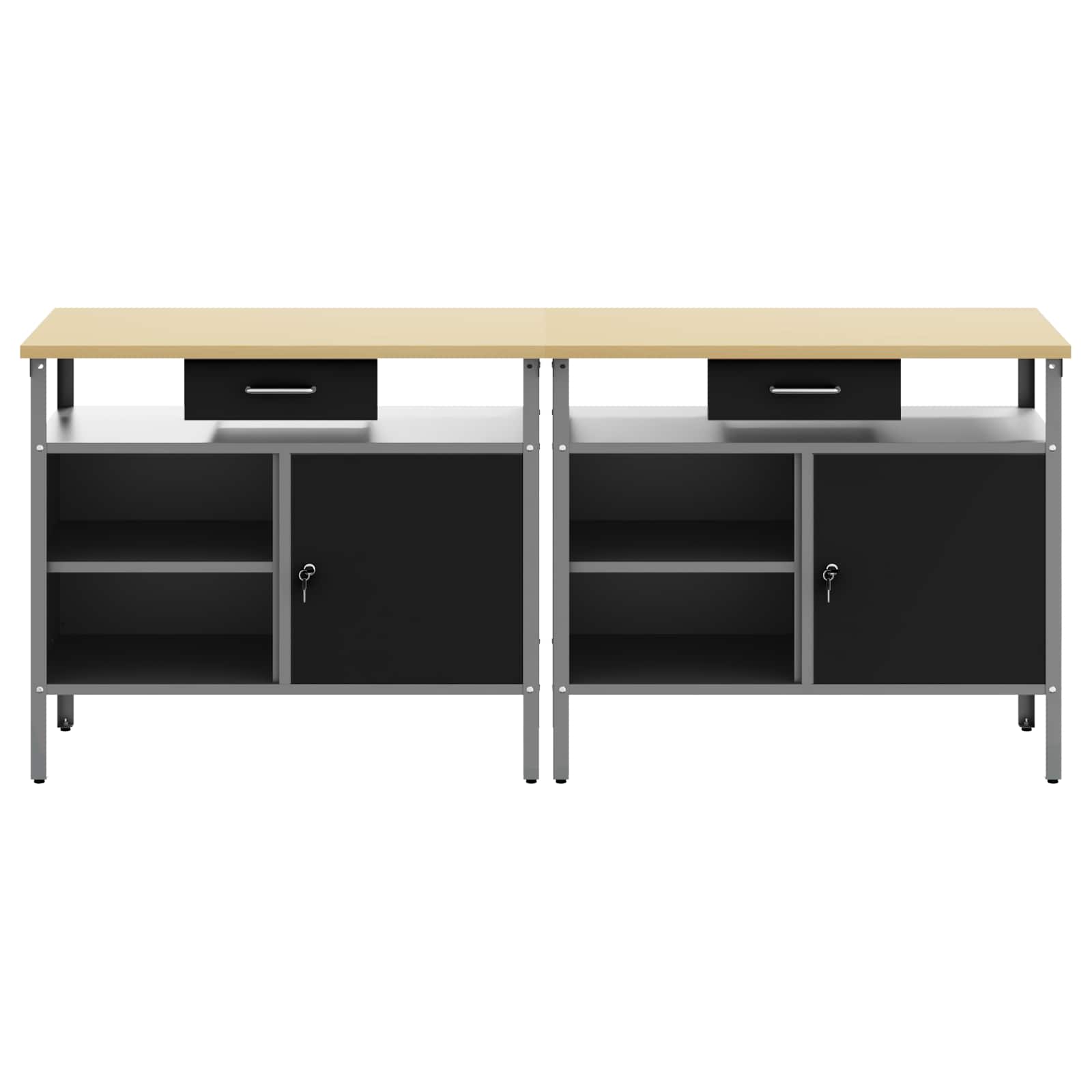 vidaXL Werkbank-Set mit Regal 2 pcs Schwarz und Grau 200 x 55 x 85 cm