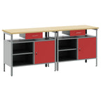 vidaXL Werkbank-Set mit Schubladen 2 pcs Rot und Grau 200 x 55 x 85 cm