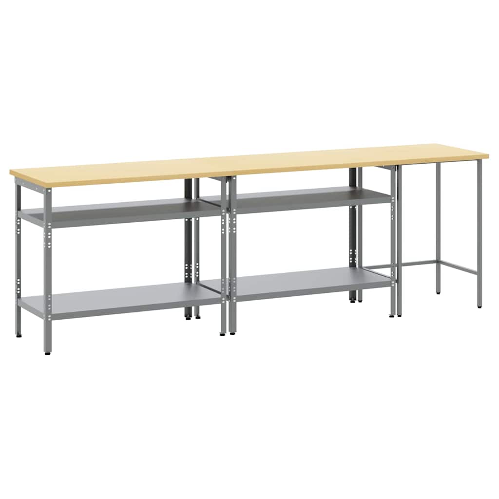 vidaXL Werkbank-Set 3 pcs Beige und Grau Pulverbeschichteter Stahl